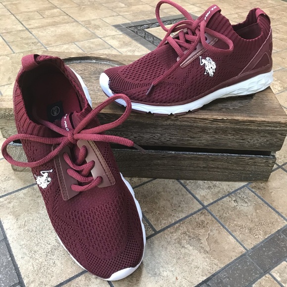 Us Polo Assn Burgundy White Sneakers 